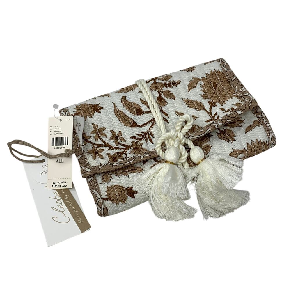 Anthropologie Cleobella Jewelry Holder Or Clutch Organic Cotton Brown White NEW
